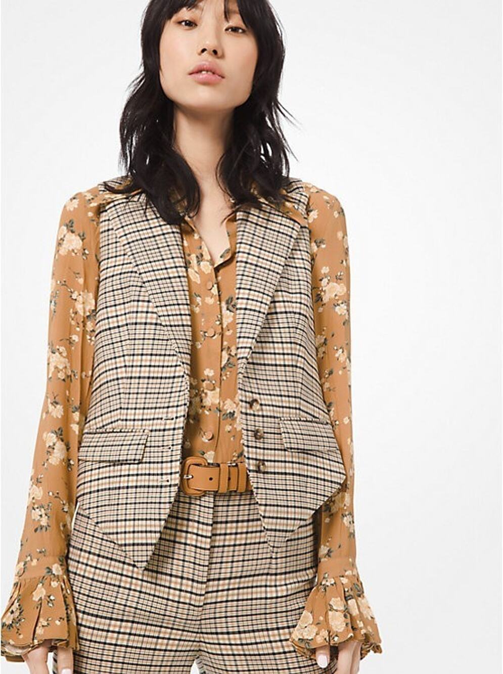 NWT $1150 Michael Kors Collection Plaid Stretch-Wool Vest Sz 6